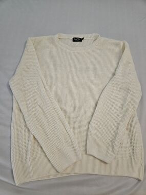 Boohoo Cream Waffle-Knit Crewneck Sweater